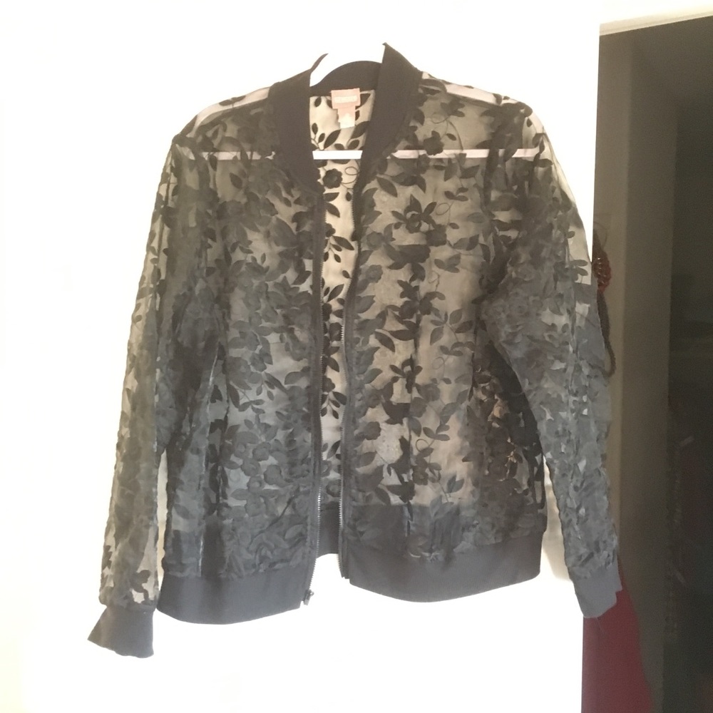 Black lace bomber jacket